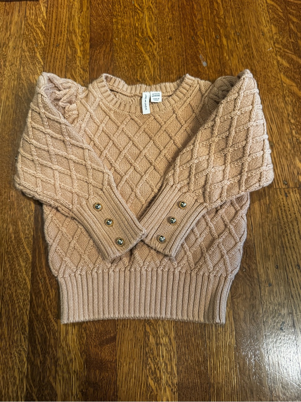 Janie and Jack Cable Knit Puff Sleeve Sweater - Tan